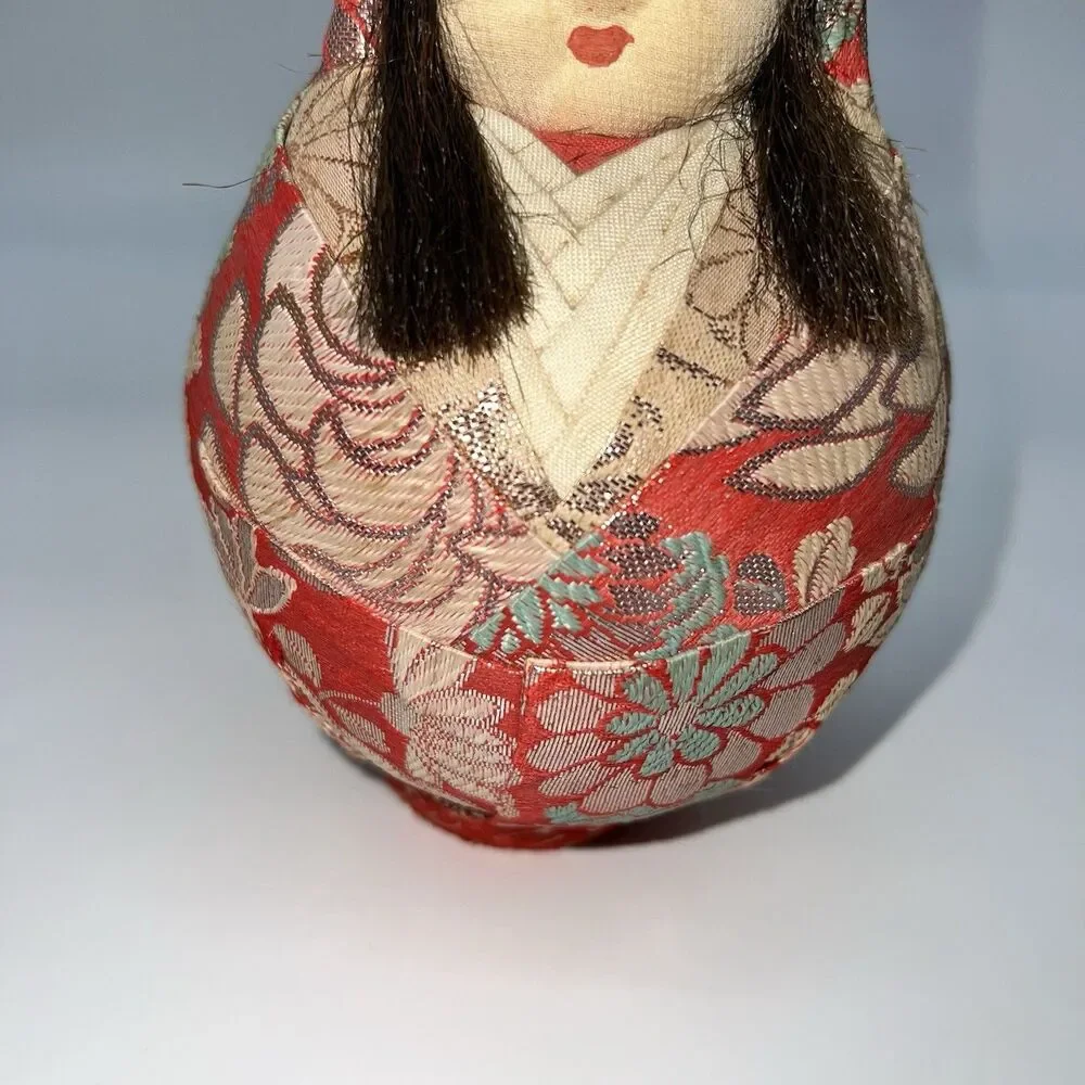 Vintage Handmade Empress Hime-Daruma Ginger Jar Wedding Doll Silk Pleated Kimono